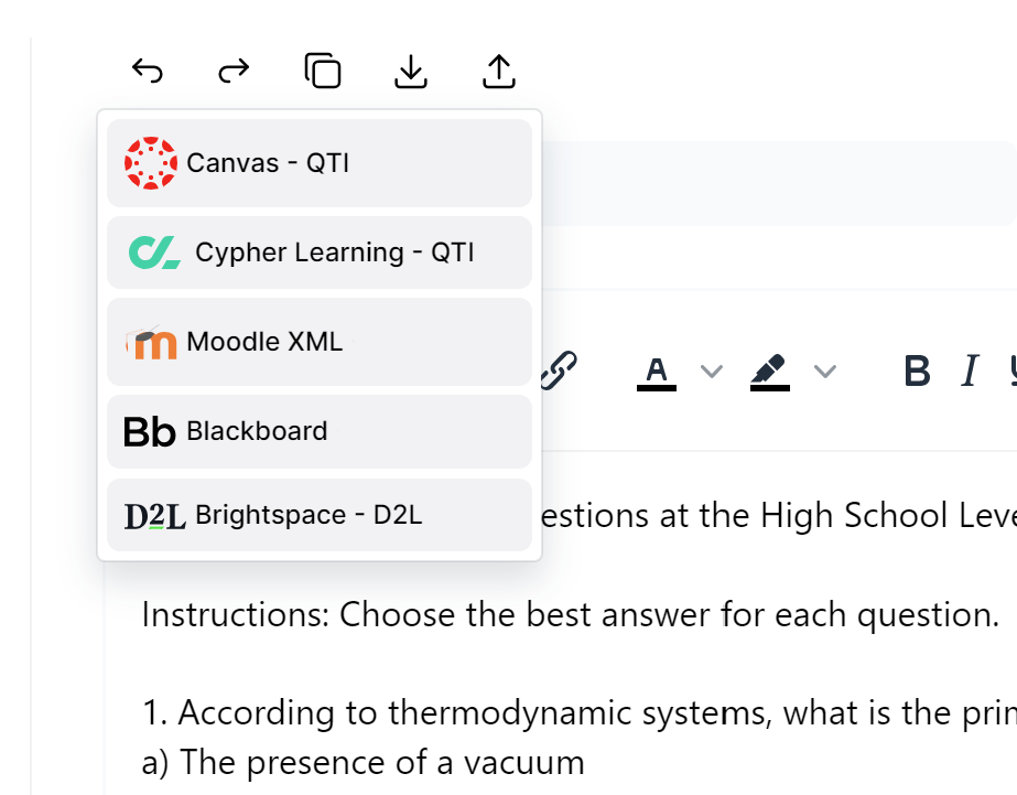 Export your questions